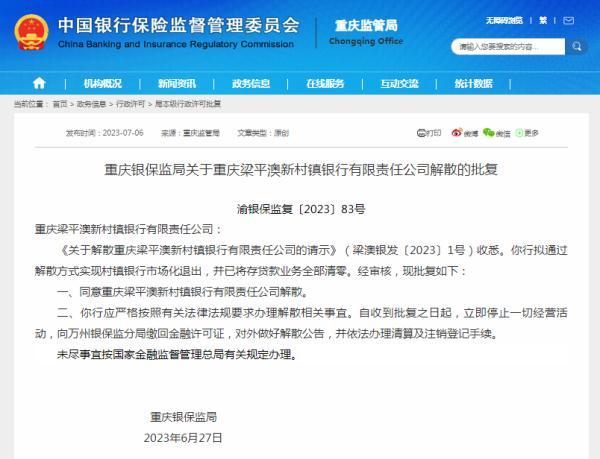 这家银行获批解散！已全部清零 银行 行业新闻 第1张