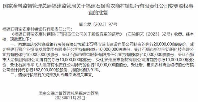 齐鲁银行、重庆农商行获准增持旗下村镇银行， 一日之内两家村镇银行股权生变 齐鲁 银行 齐鲁银行 行业新闻 第2张