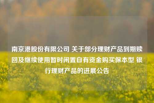 南京港股份有限公司 关于部分理财产品到期赎回及继续使用暂时闲置自有资金购买保本型 银行理财产品的进展公告 理财 理财产品 自有资金 行业新闻 第1张