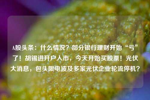 A股头条：什么情况？部分银行理财开始“亏”了！胡锡进开户入市，今天开始买股票！光伏大消息，包头限电波及多家光伏企业轮流停机？ 理财项目 银行 股票 行业新闻 第1张