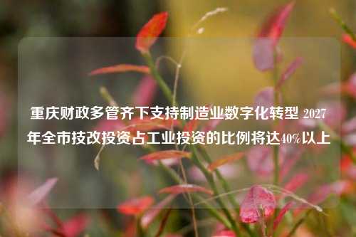重庆财政多管齐下支持制造业数字化转型 2027年全市技改投资占工业投资的比例将达40%以上 重庆发展 投资 行业新闻 第1张