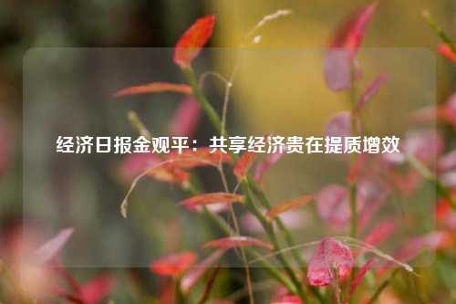 经济日报金观平：共享经济贵在提质增效 经济 行业新闻 第1张