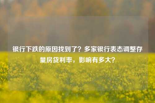 银行下跌的原因找到了？多家银行表态调整存量房贷利率，影响有多大？ 利率 银行 行业新闻 第1张